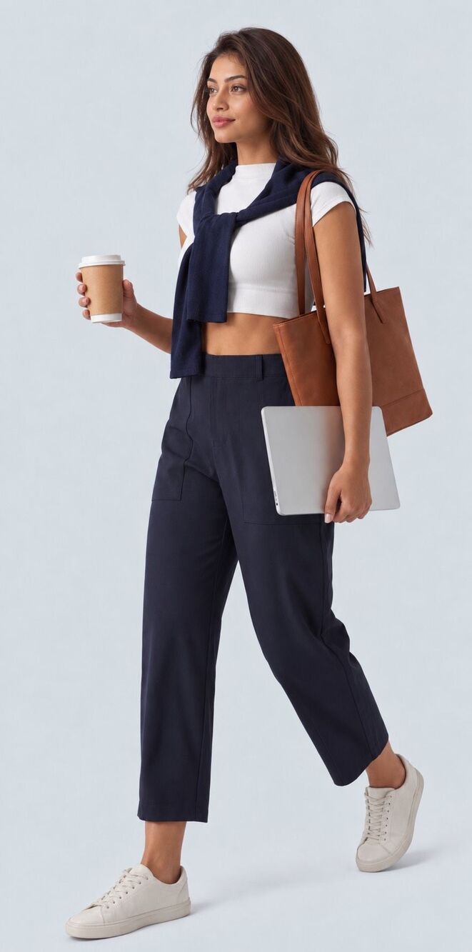 NWT Halara DayStretch High Waisted Barrel Leg Casual Pants Pockets midnight blue